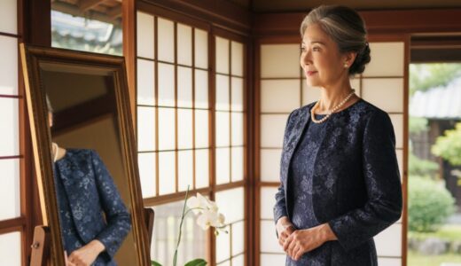 【60代母親の顔合わせ服装】失敗しないマナーと品格。ネイビーでも地味に見せない3つの極意！